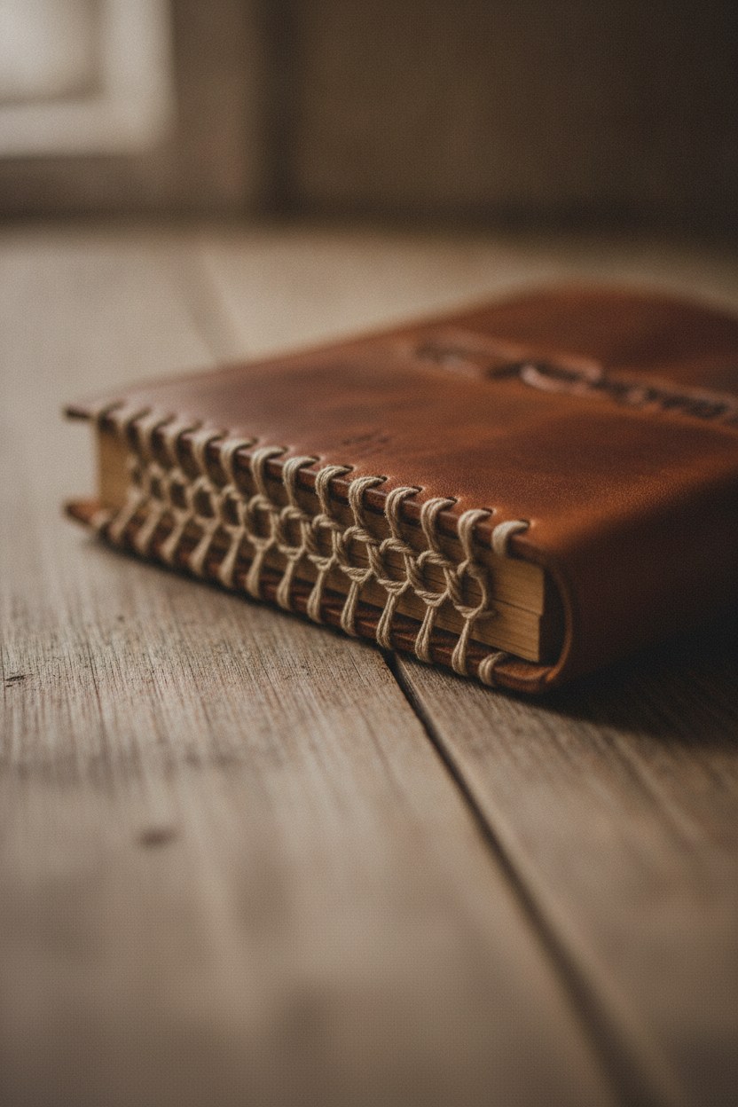 Kahverengi deri journal, Koptik dikiş detay
